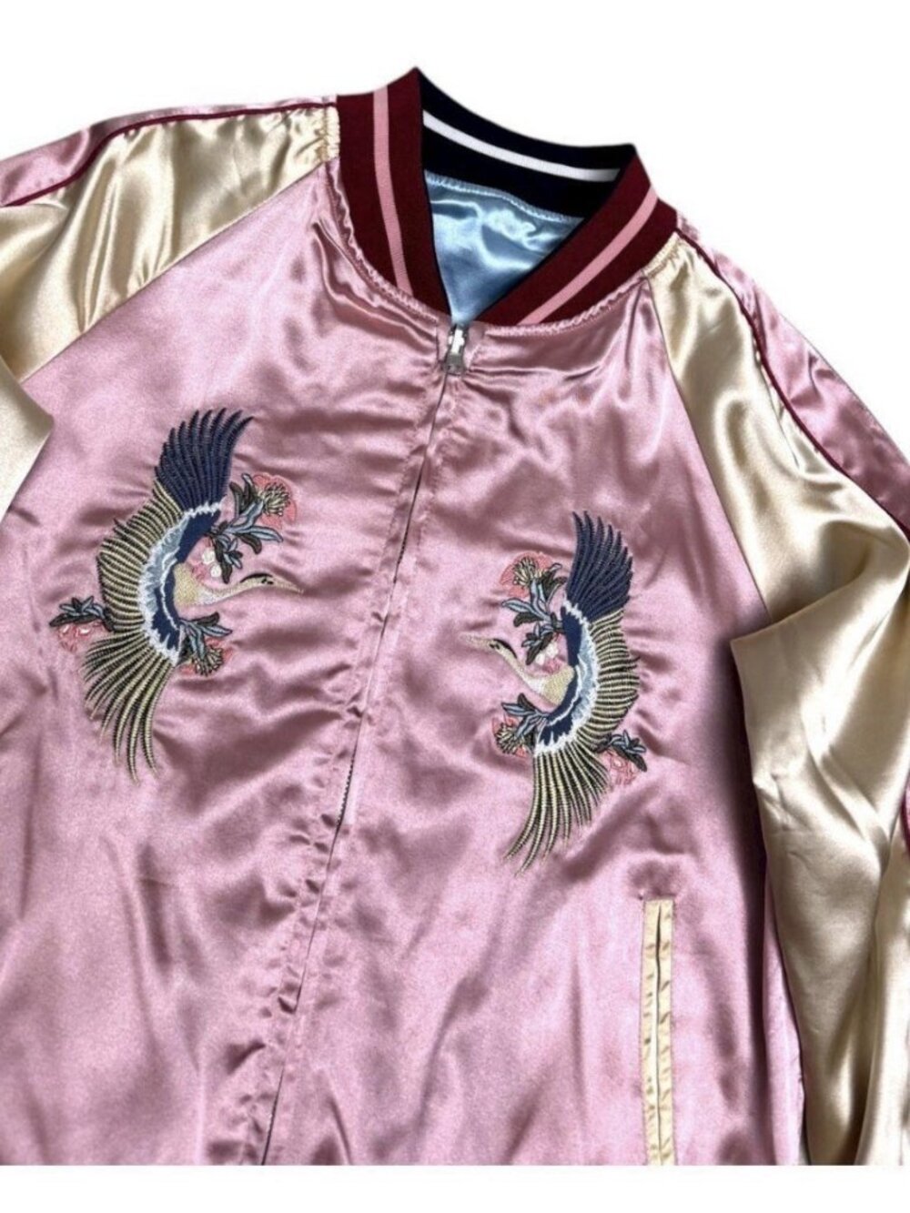 JAPAN SUKAJAN Satin Okinawa REVERSIBLE Tiger Bomber Jacket Womens Medium - Picture 5 of 7